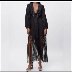 Zara Charcoal Dress with Fringe Accents